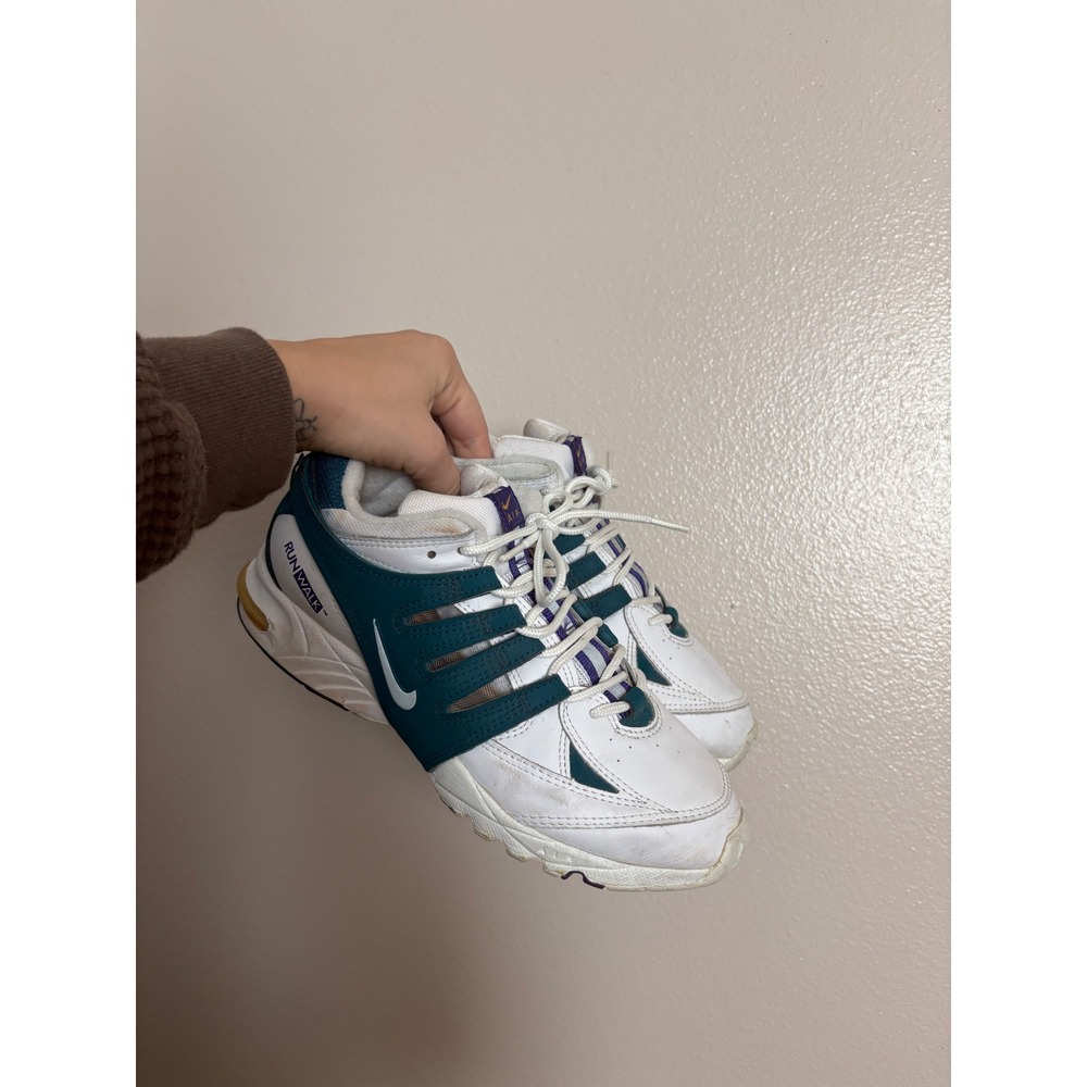 Vintage 1995 Nike Air Runwalk White Teal Purple FitWrap Sneakers Women's 9
